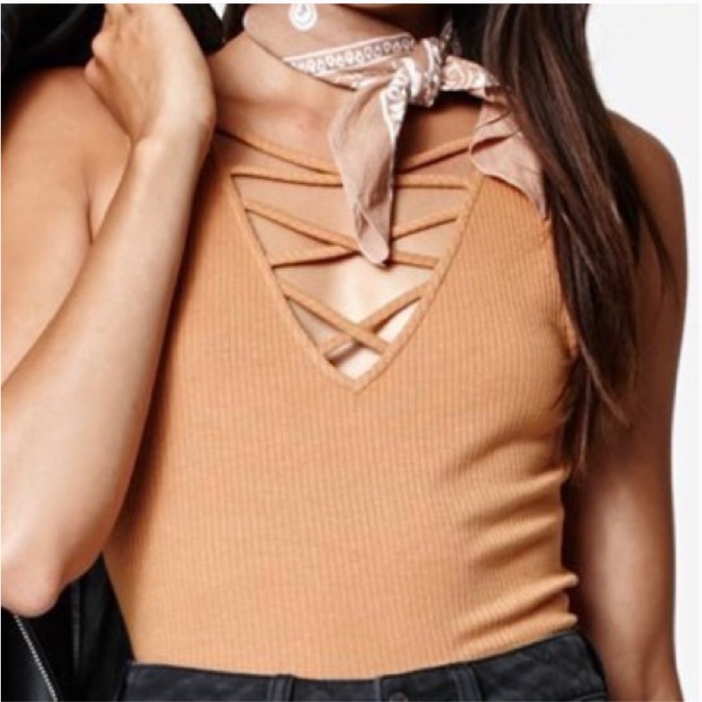 Pacsun LA Hearts Double V Criss Cross Crop Tank